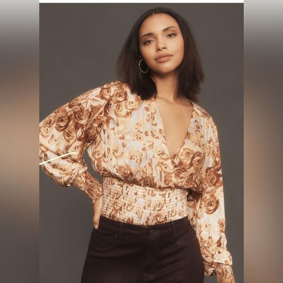 Anthropologie Tiny Valentina Long Sleeve Floral Printed Surplice Top. NWT small - Picture 7 of 9